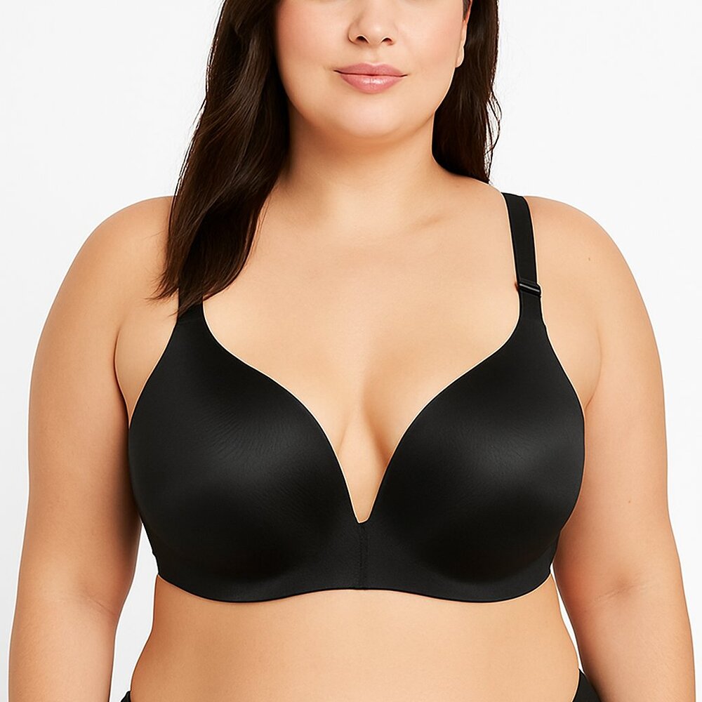 Lane Bryant Cacique Womens Simply Wire Free Plunge Bra Size 38DD Black - Picture 4 of 7